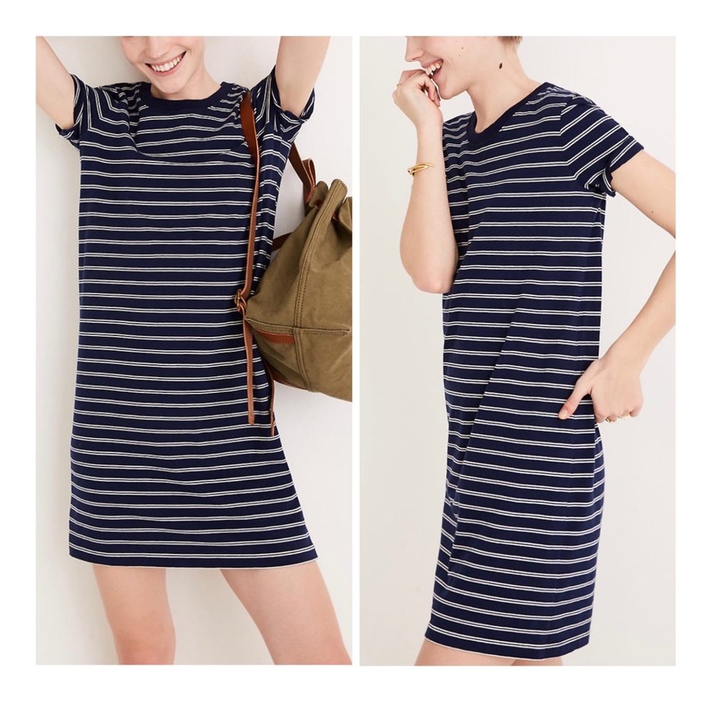 Madewell Tina Stripe Navy White Short Sleeve T-Shirt Dress Size S, M NWT